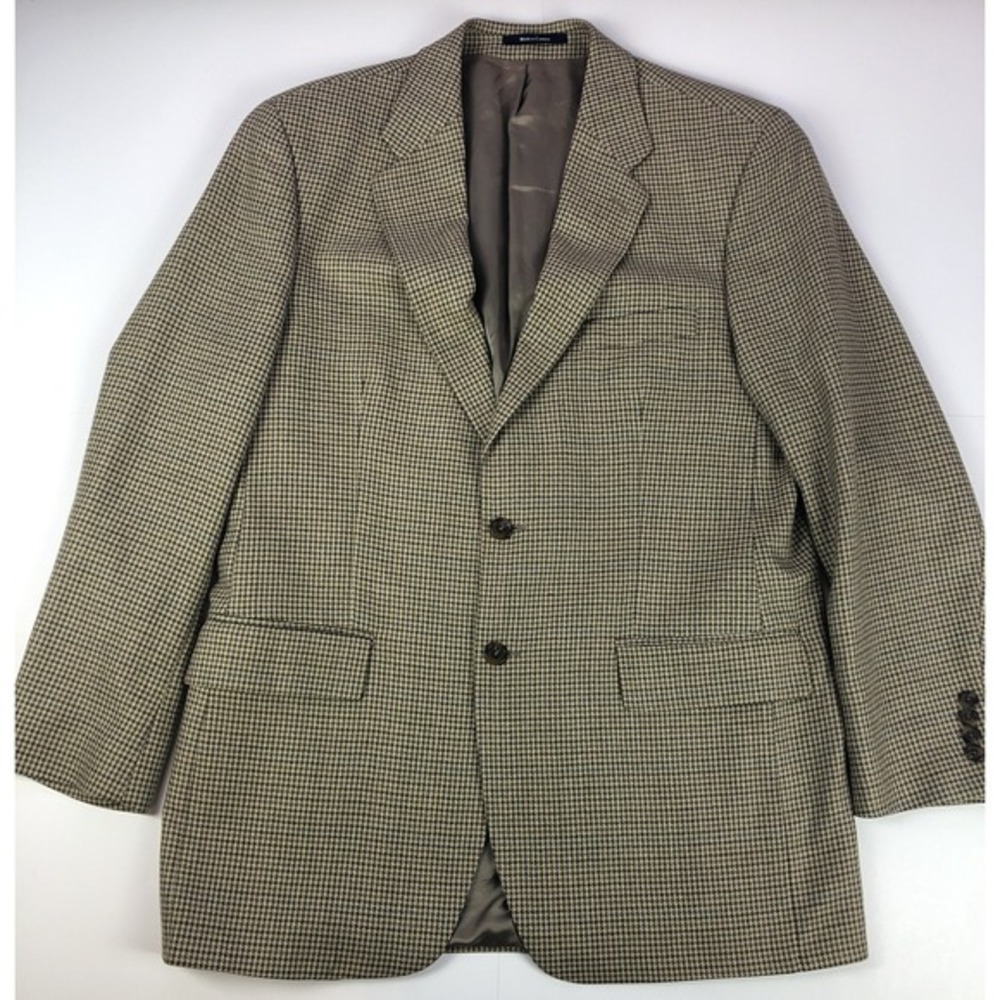 Chaps RALPH LAUREN Mens 42 T Beige Houndstooth WOOL TWEED Suit‎ Jacket Blazer